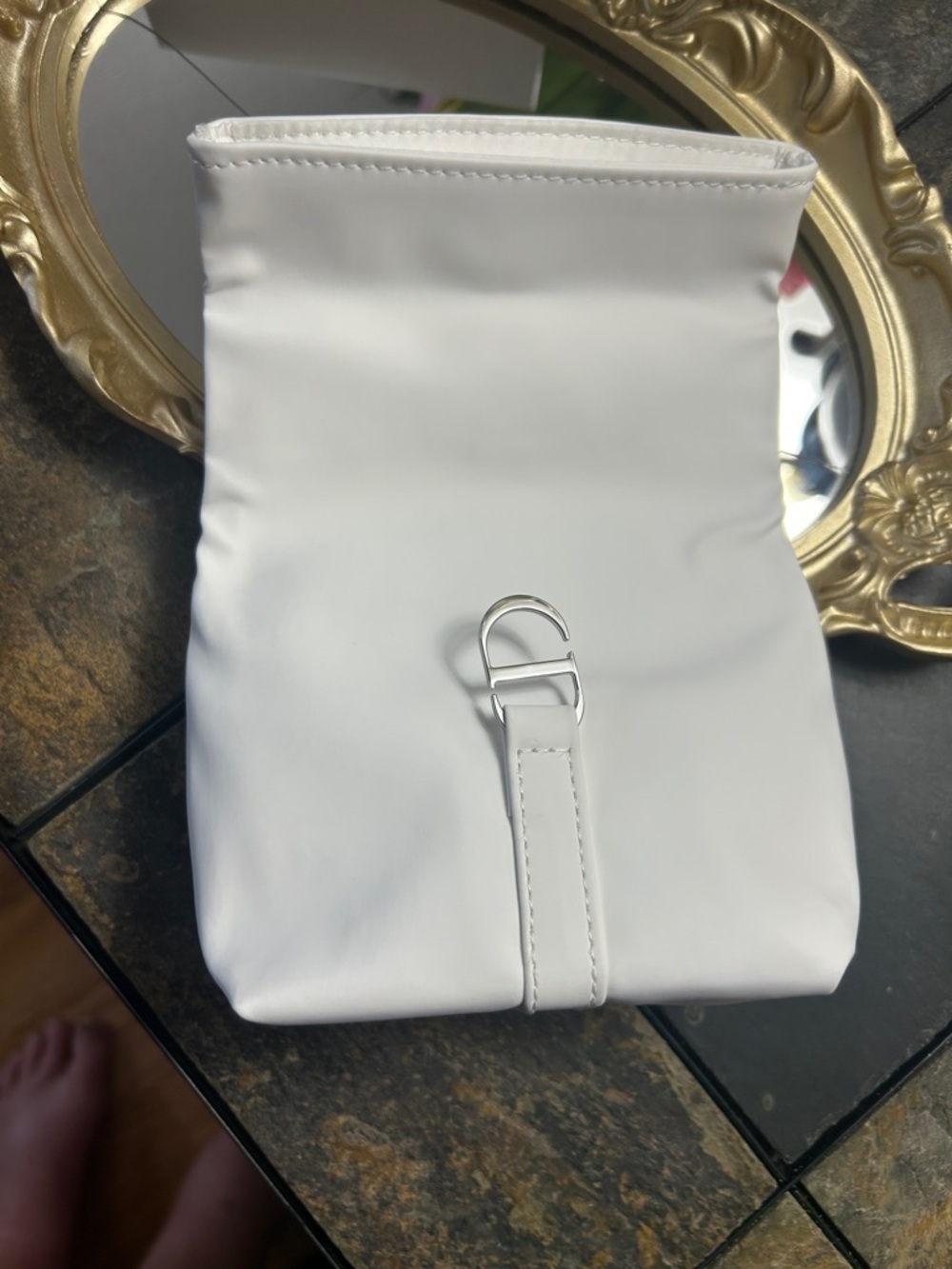 Dior Whilte Fold-Top Pouch with Embossed Logo - Picture 5 of 7